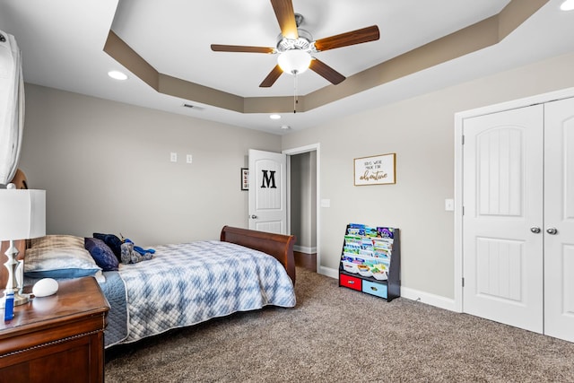 1132 Upland Ter, Clarksville, TN 37043 - carpeted bedroom with visible vents, a closet, baseboards, ceiling fan, and recessed lighting