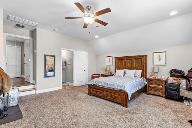 1132 Upland Ter, Clarksville, TN 37043 - bedroom with visible vents, carpet floors, baseboards, lofted ceiling, and recessed lighting