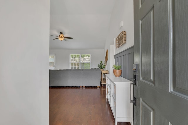 3005 Aruna Ct, Spring Hill, TN 37174 - foyer entrance featuring ceiling fan, dark wood-type flooring, and lofted ceiling
