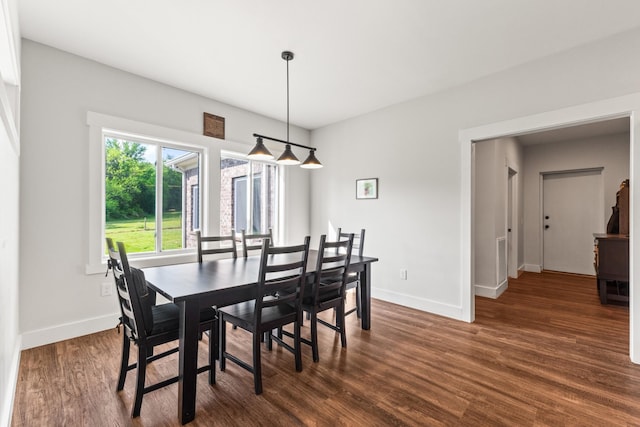 dining room with baseboards, visible vents, and dark wood-style floors