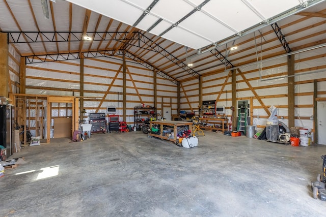 garage featuring a workshop area