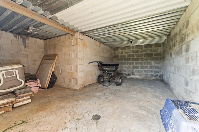 basement with concrete block wall