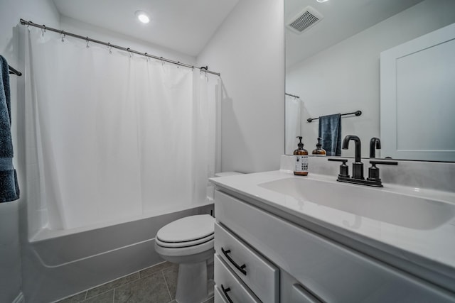 1055 Inez Dr, Smyrna, TN 37167 - bathroom featuring toilet, vanity, tile patterned flooring, shower / tub combo, and recessed lighting