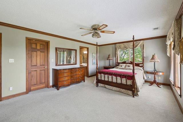 1314 Huntington Dr, Columbia, TN 38401 - bedroom featuring baseboards, light colored carpet, a textured ceiling, and visible vents
