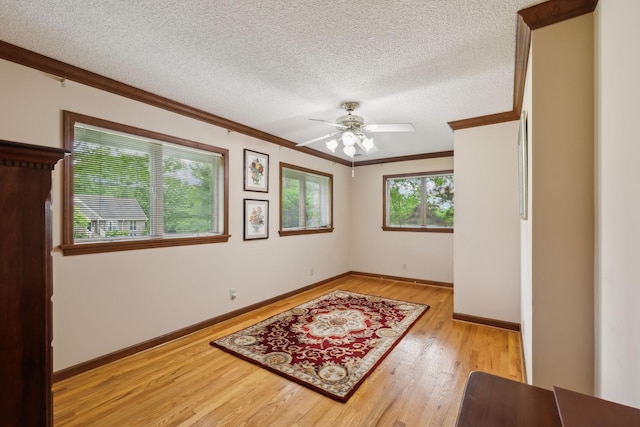 1314 Huntington Dr, Columbia, TN 38401 - unfurnished room with crown molding, baseboards, ceiling fan, a textured ceiling, and light wood-style flooring