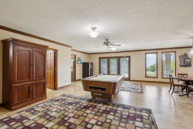 1314 Huntington Dr, Columbia, TN 38401 - game room with crown molding, baseboards, ceiling fan, and billiards