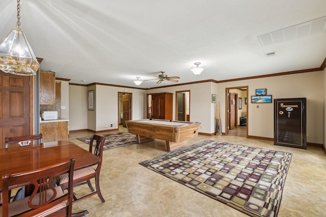 1314 Huntington Dr, Columbia, TN 38401 - rec room featuring visible vents, billiards, baseboards, and ornamental molding