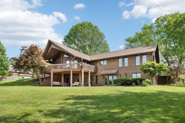 1314 Huntington Dr, Columbia, TN 38401 - rear view of property with french doors, a wooden deck, a yard, and brick siding