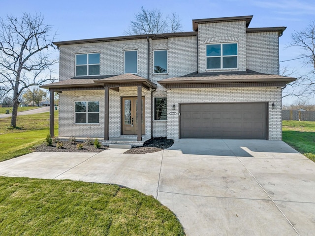 1760 W Main St, Lebanon, TN 37087 - prairie-style home featuring an attached garage, a front lawn, driveway, and brick siding
