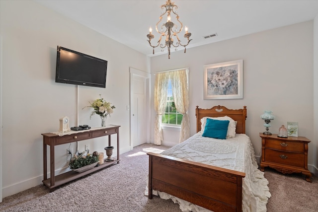 206 Hart Ln, Lebanon, TN 37087 - carpeted bedroom with baseboards, visible vents, and an inviting chandelier