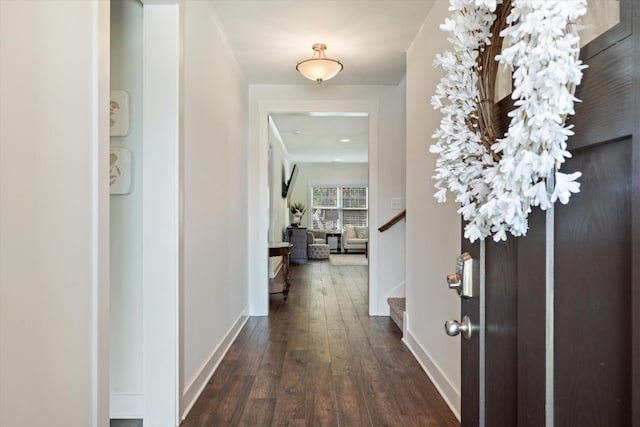 206 Hart Ln, Lebanon, TN 37087 - foyer entrance with baseboards, stairway, and dark wood-type flooring
