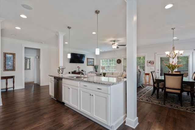 206 Hart Ln, Lebanon, TN 37087 - kitchen featuring a sink, stainless steel dishwasher, dark wood-style floors, and open floor plan