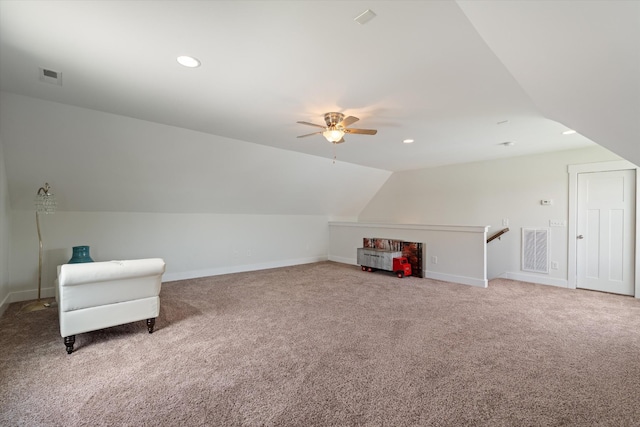 206 Hart Ln, Lebanon, TN 37087 - bonus room featuring visible vents, lofted ceiling, light carpet, recessed lighting, and a ceiling fan