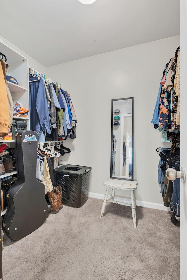 walk in closet with carpet
