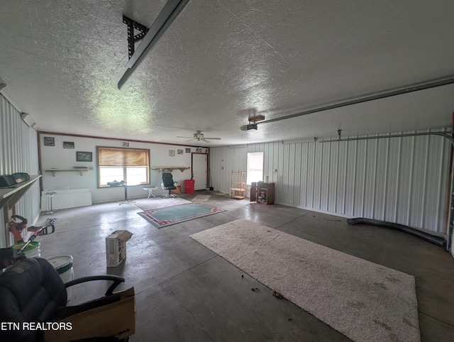garage featuring ceiling fan