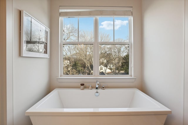 bathroom featuring plenty of natural light and a freestanding bath