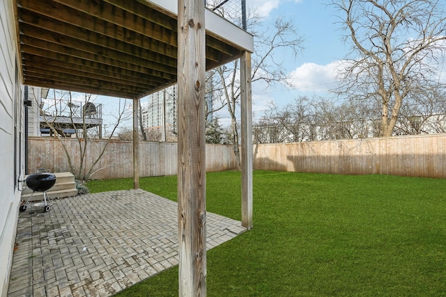 view of yard with a fenced backyard and a patio area