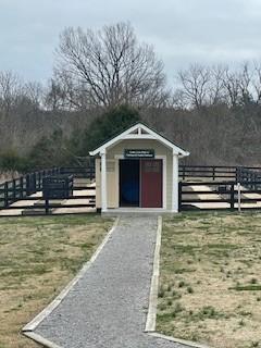 view of shed with fence