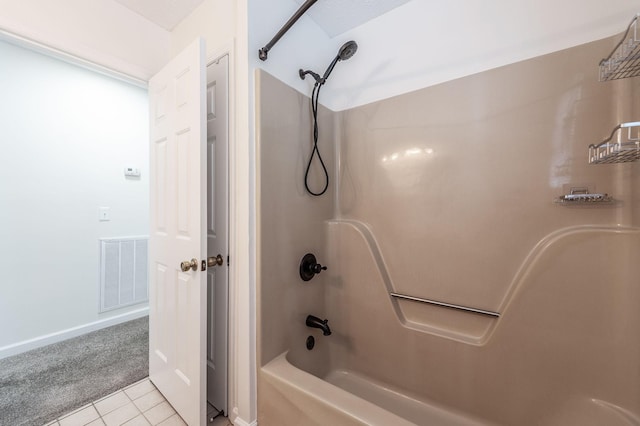 full bath featuring baseboards, shower / bath combination, visible vents, and tile patterned floors