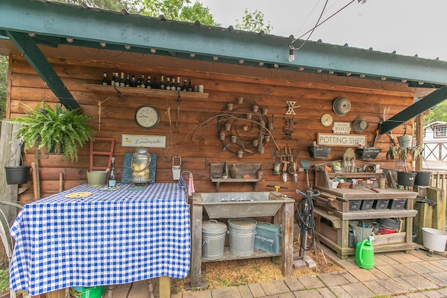 exterior space with log siding