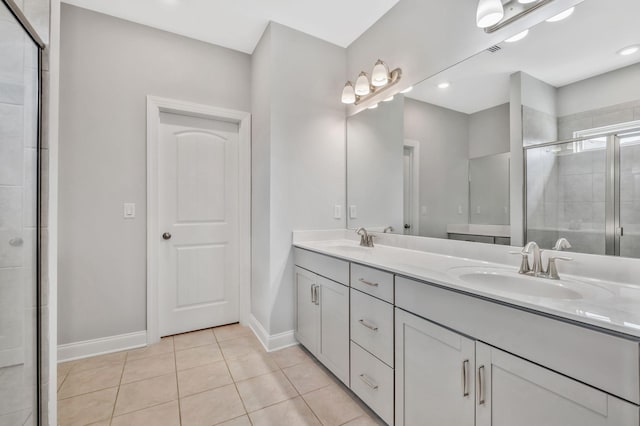 4284 Stone Hall Blvd, Hermitage, TN 37076 - bathroom featuring double vanity, a sink, tile patterned floors, and a shower stall