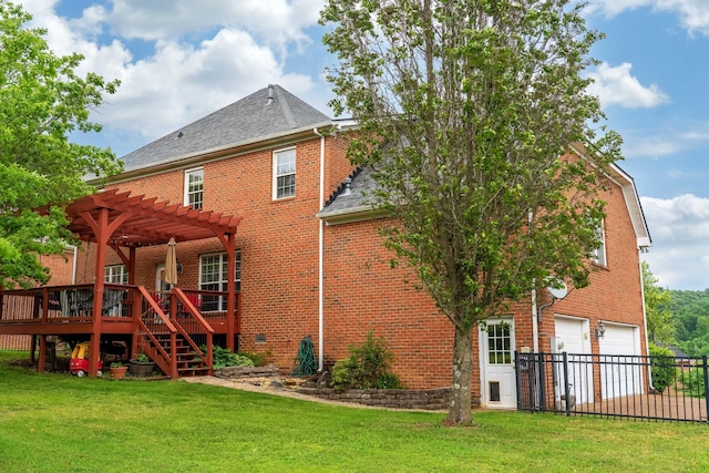 116 N Wynridge Way, Goodlettsville, TN 37072 - back of property featuring a pergola, brick siding, an attached garage, a deck, and a shingled roof