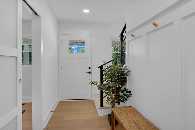interior space with recessed lighting and light wood-style floors