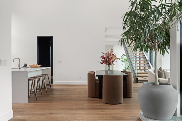 interior space with a sink and stairs