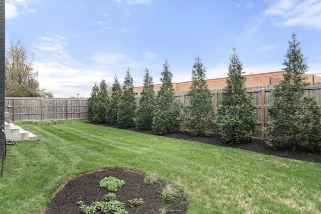 view of yard featuring a fenced backyard