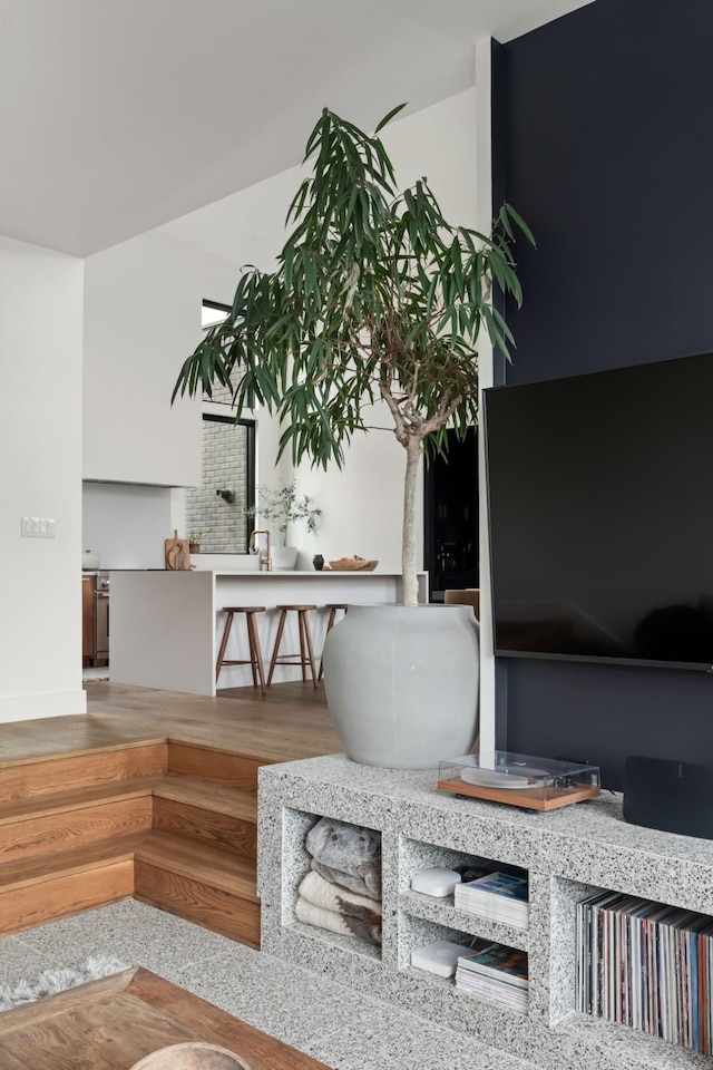 interior space featuring speckled floor