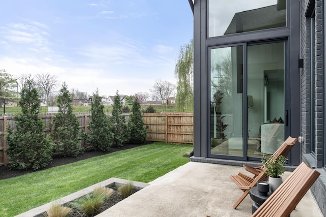 view of yard with a fenced backyard and a patio area