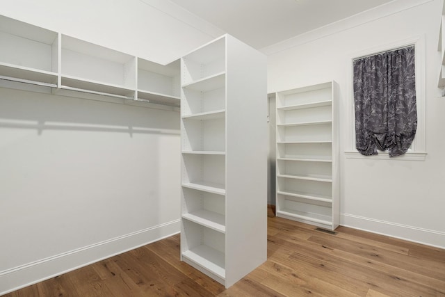 walk in closet with visible vents and wood finished floors