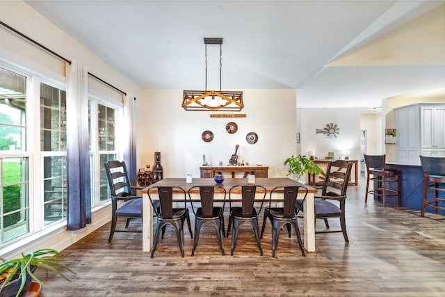 dining area with wood finished floors