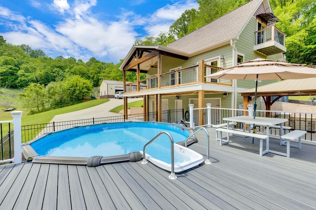 1545 Gravel Hill Rd, Columbia, TN 38401 - view of pool with a fenced in pool, ceiling fan, fence, and a gazebo