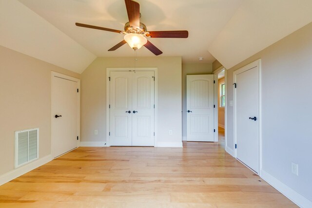 1545 Gravel Hill Rd, Columbia, TN 38401 - unfurnished bedroom featuring visible vents, light wood-style flooring, ceiling fan, and baseboards