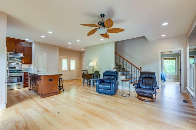 1545 Gravel Hill Rd, Columbia, TN 38401 - living area with stairs, recessed lighting, ceiling fan, and light wood finished floors