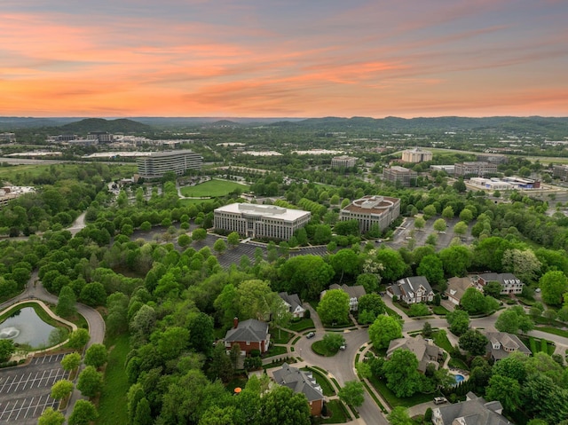 view of aerial view at dusk