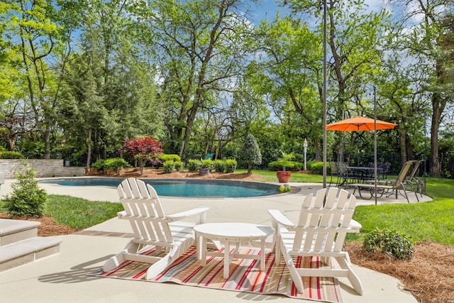outdoor pool with a patio area