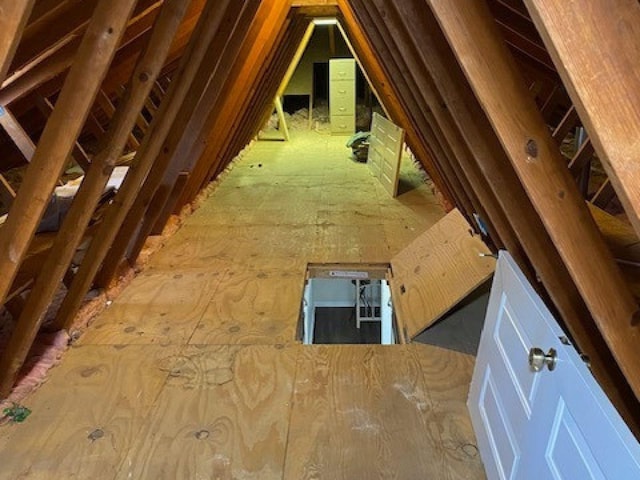 view of unfinished attic