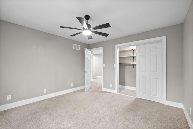 77 Deepwood Est, Cadiz, KY 42211 - unfurnished bedroom featuring visible vents, a closet, baseboards, ceiling fan, and light colored carpet
