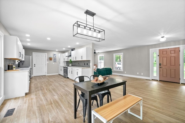 77 Deepwood Est, Cadiz, KY 42211 - dining space with ceiling fan, visible vents, light wood-type flooring, baseboards, and recessed lighting