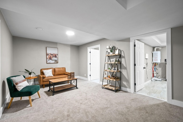 77 Deepwood Est, Cadiz, KY 42211 - living area featuring baseboards, recessed lighting, carpet, and water heater