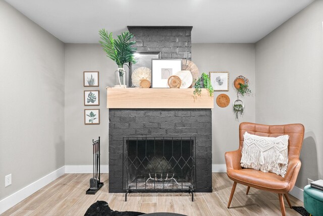77 Deepwood Est, Cadiz, KY 42211 - interior space with baseboards, a brick fireplace, and wood finished floors