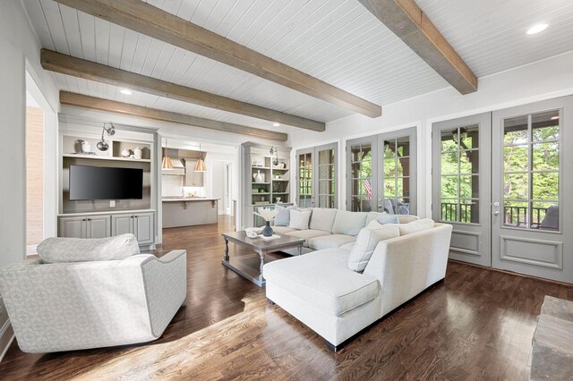 6553 Stableford Ln, Franklin, TN 37069 - living room with recessed lighting, wood finished floors, and beam ceiling
