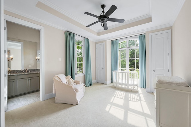 6553 Stableford Ln, Franklin, TN 37069 - sitting room with a raised ceiling, ornamental molding, light carpet, and a wealth of natural light