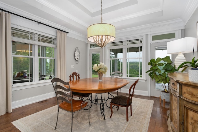 dining room featuring dark wood-style flooring, a chandelier, and plenty of natural light