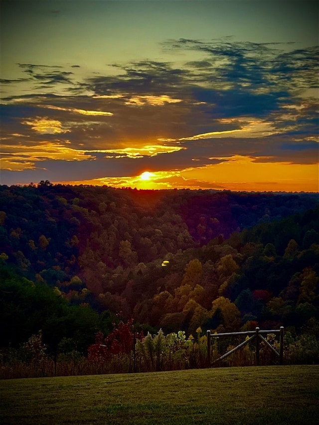 property view of mountains featuring a wooded view