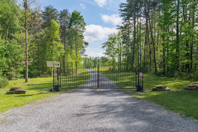 view of gate featuring a lawn