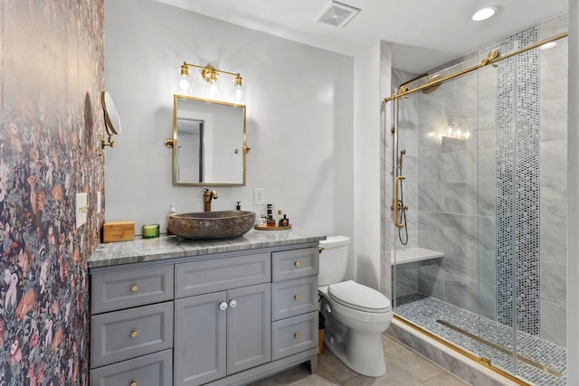 3124 Southall Rd, Franklin, TN 37064 - full bath featuring a shower stall, toilet, tile patterned flooring, and vanity