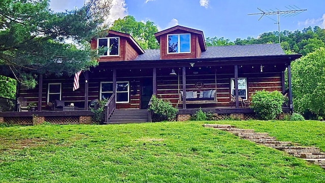 3124 Southall Rd, Franklin, TN 37064 - back of property featuring covered porch, a lawn, and a shingled roof